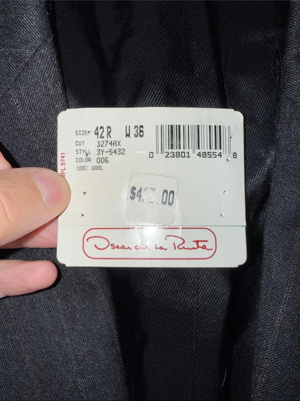 Oscar De La Renta Men's Charcoal Pinstripe Two-Button Suit Jacket Size 36R 🔥 HR